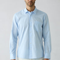 Light Blue Long Sleeve Regular Fit Cotton Plain Shirt