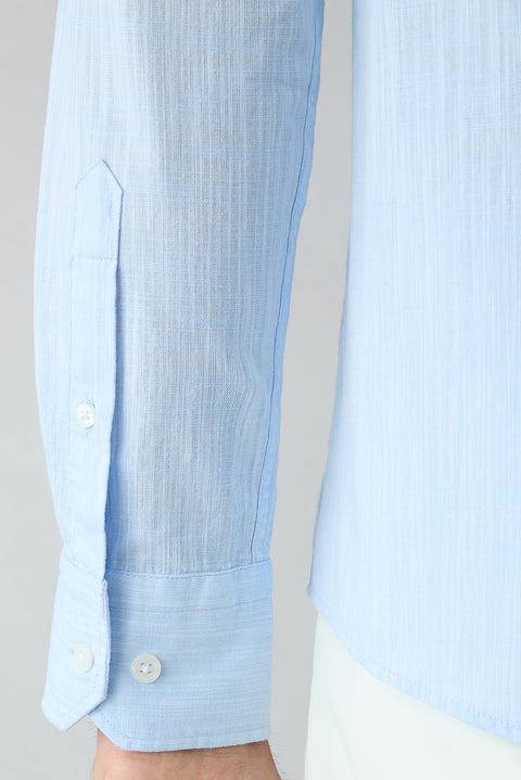 Light Blue Long Sleeve Regular Fit Cotton Plain Shirt