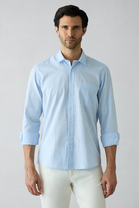 Light Blue Long Sleeve Regular Fit Cotton Plain Shirt