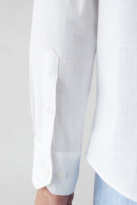 White Long Sleeve Regular Fit Cotton Plain Shirt