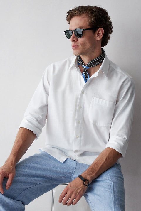 White Long Sleeve Regular Fit Cotton Plain Shirt