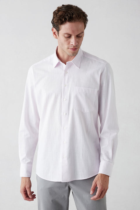 Dusty Pink Long Sleeve Regular Fit Cotton Plain Shirt