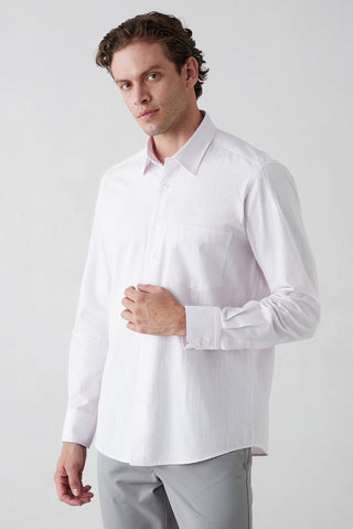  Toz Pembe Uzun Kol Regular Fit Cepli %100 Pamuk Gömlek
