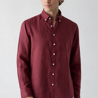 Light Burgundy Long Sleeve Regular Fit Linen Shirt