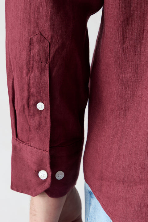 Light Burgundy Long Sleeve Regular Fit Linen Shirt