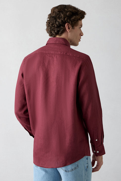 Light Burgundy Long Sleeve Regular Fit Linen Shirt