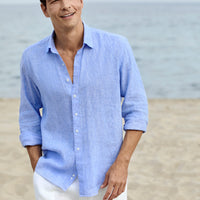 Dark Blue Long Sleeve Regular Fit Linen Shirt