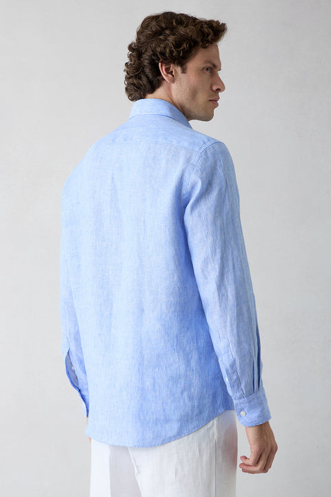 Dark Blue Long Sleeve Regular Fit Linen Shirt