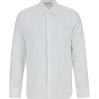 White Long Sleeve Slim Fit Linen Shirt