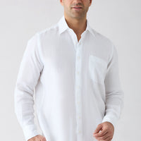 White Long Sleeve Regular Fit Linen Plain Shirt