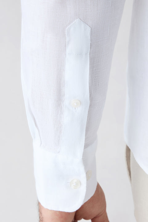 White Long Sleeve Regular Fit Linen Plain Shirt