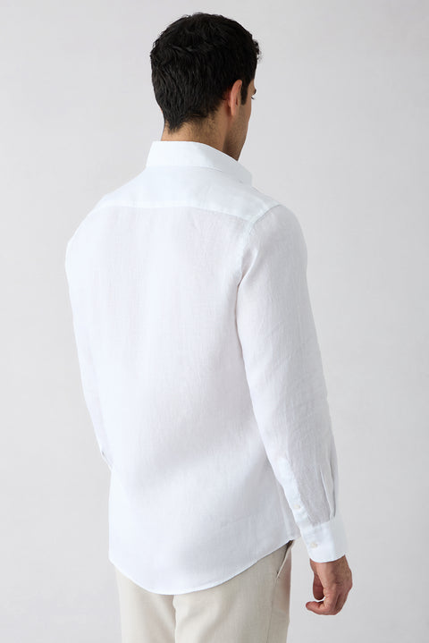 White Long Sleeve Regular Fit Linen Plain Shirt