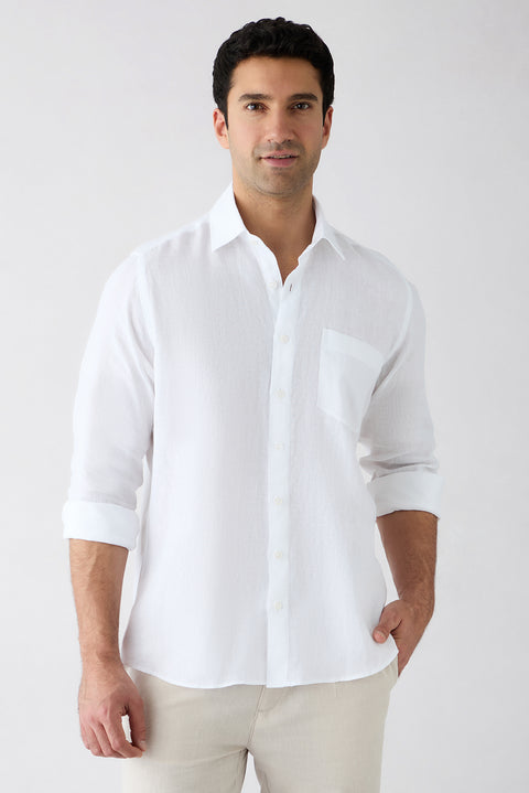 White Long Sleeve Regular Fit Linen Plain Shirt