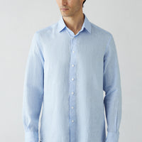 Light Blue Long Sleeve Regular Fit Linen Plain Shirt