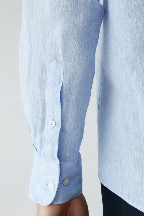 Light Blue Long Sleeve Regular Fit Linen Plain Shirt