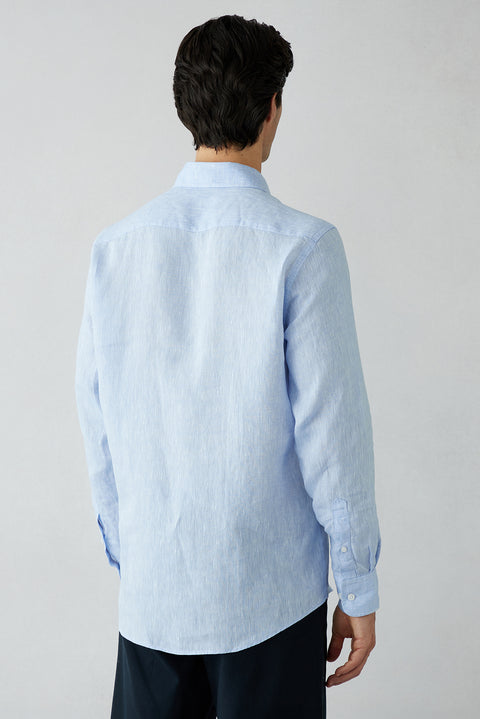 Light Blue Long Sleeve Regular Fit Linen Plain Shirt