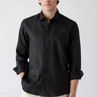 Black Long Sleeve Regular Fit Linen Plain Shirt