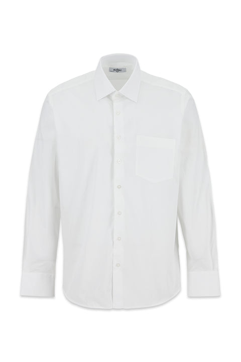 White Long Sleeve Slim Fit Textured Cotton Shirt