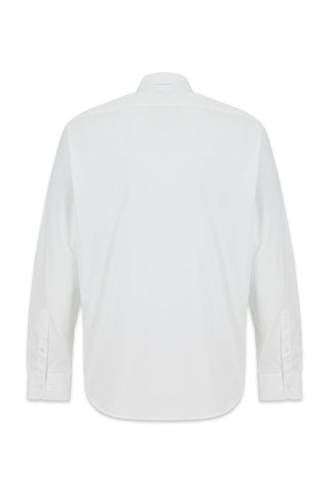White Long Sleeve Slim Fit Textured Cotton Shirt