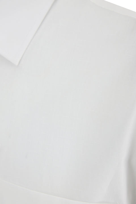 White Long Sleeve Slim Fit Textured Cotton Shirt
