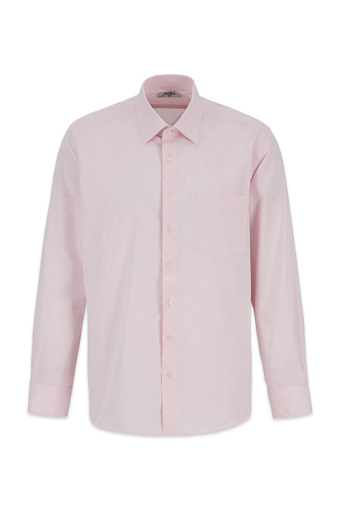 Toz Pembe Uzun Kol Regular Fit Klasik Yaka Desenli Cepli %100 Pamuk Gömlek