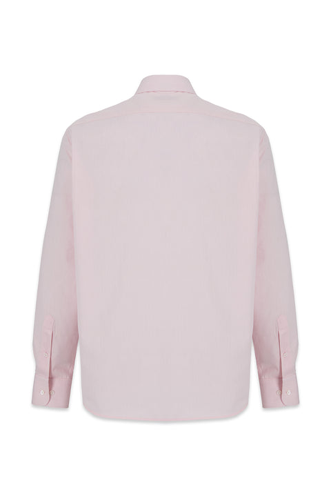 Toz Pembe Uzun Kol Regular Fit Klasik Yaka Desenli Cepli %100 Pamuk Gömlek