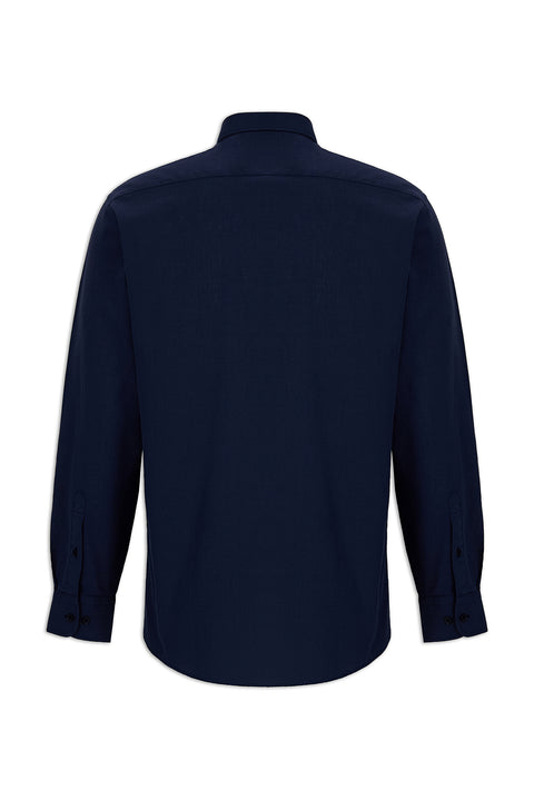 Dark Navy Long Sleeve Regular Fit Button-Down Collar Sporty Breathable Cotton Linen Look Shirt