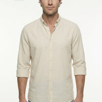 Stone Long Sleeve Regular Fit Button-Down Sport Cotton Breathable Linen Look Shirt