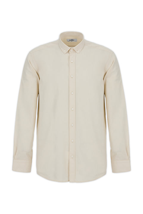 Stone Long Sleeve Regular Fit Button-Down Sport Cotton Breathable Linen Look Shirt