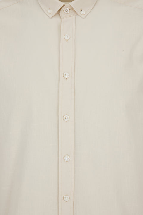 Stone Long Sleeve Regular Fit Button-Down Sport Cotton Breathable Linen Look Shirt