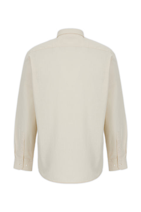 Stone Long Sleeve Regular Fit Button-Down Sport Cotton Breathable Linen Look Shirt