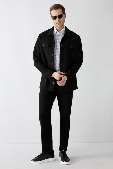 Light Smoke Short Sleeve Regular Fit Button-Down Embroidered Pocket Cotton Plaid Shirt