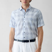 Dark Navy Short Sleeve Regular Fit Linen Plain Shirt