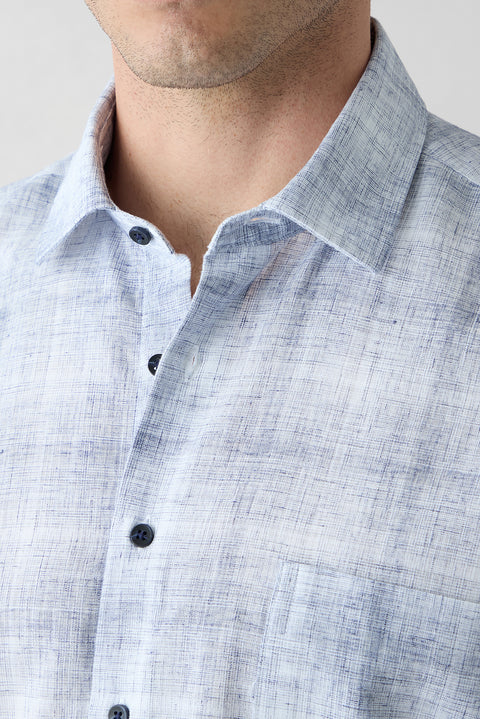 Dark Navy Short Sleeve Regular Fit Linen Plain Shirt