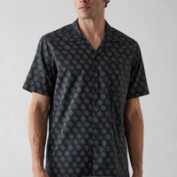 Dark Navy Short Sleeve Oversize Fit Printed Cotton Shirt