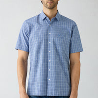 Blue Short-Sleeve Regular Fit Plaid Shirt