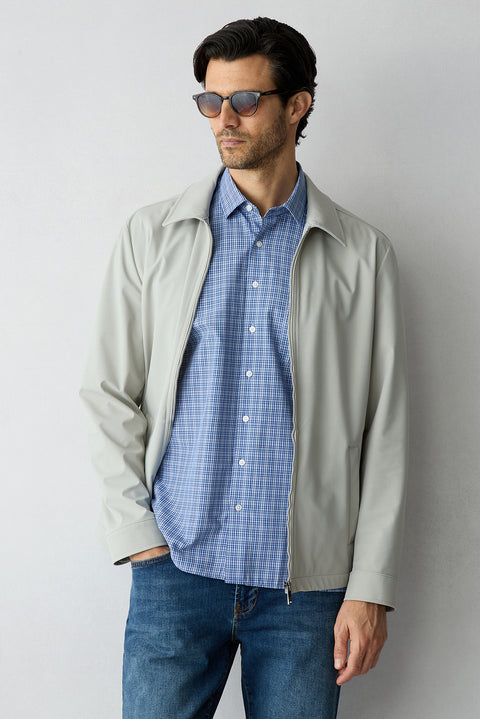 Blue Short-Sleeve Regular Fit Plaid Shirt