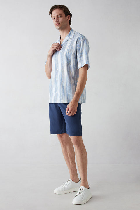 Light Blue Short Sleeve Oversize Fit Linen Shirt