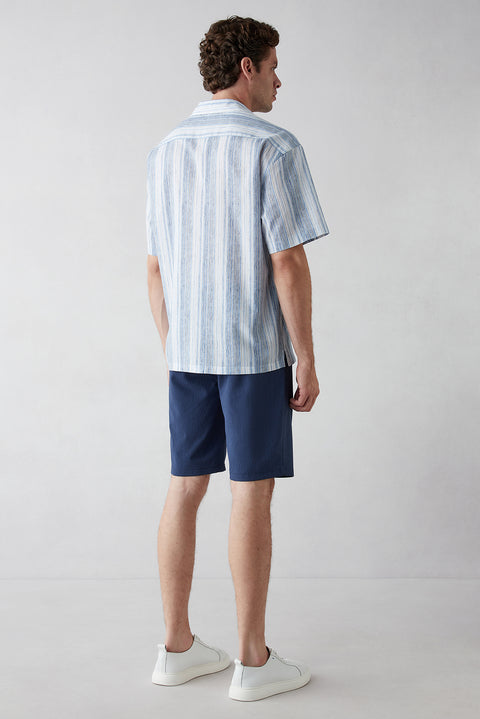 Light Blue Short Sleeve Oversize Fit Linen Shirt