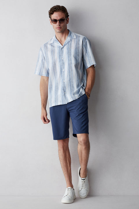 Light Blue Short Sleeve Oversize Fit Linen Shirt