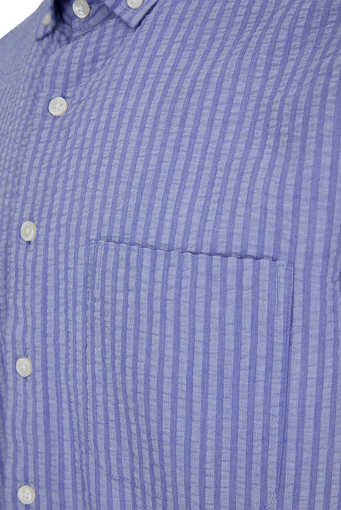 Dark Navy Short Sleeve Regular Fit Cotton Striped Shirt