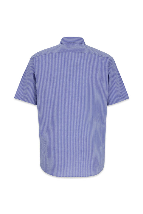 Dark Navy Short Sleeve Regular Fit Cotton Striped Shirt