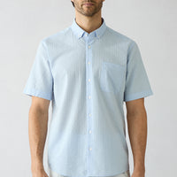 Light Blue Short Sleeve Regular Fit Cotton Striped Shirt