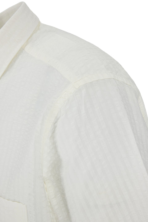 White Short-Sleeve Regular Fit Cotton Striped Shirt