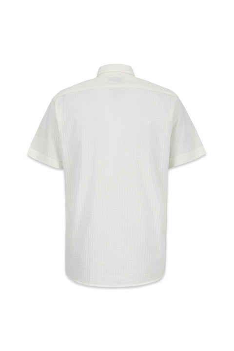 White Short-Sleeve Regular Fit Cotton Striped Shirt