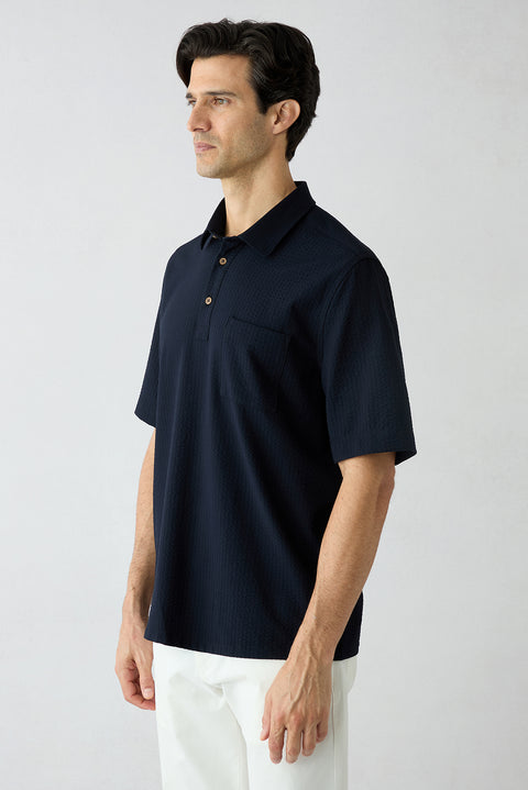 Dark Navy Short Sleeve Regular Fit Plain Shirt