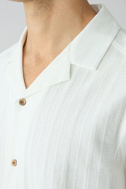 White Short-Sleeve Regular Fit Cotton Plain Shirt