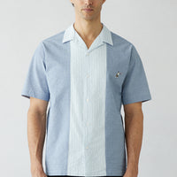 Dark Blue Short Sleeve Oversize Cotton Striped Shirt