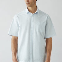 Light Blue Short Sleeve Regular Fit Cotton Striped Shirt