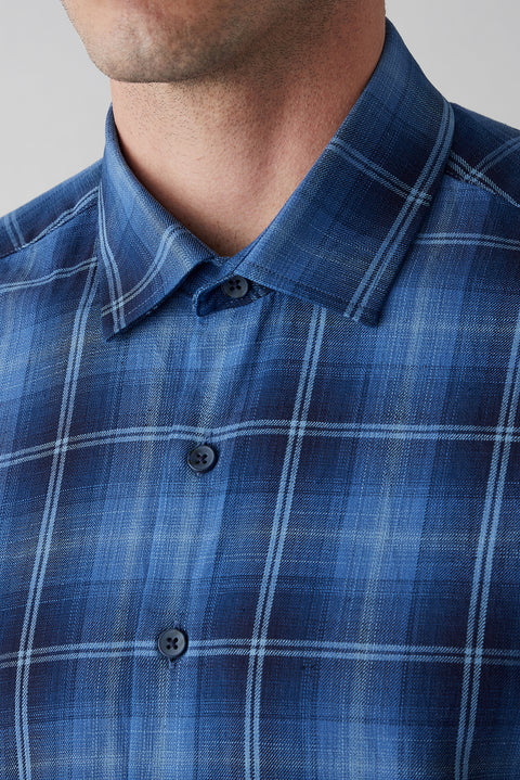 Indigo Short Sleeve Regular Fit Plaid Shirt